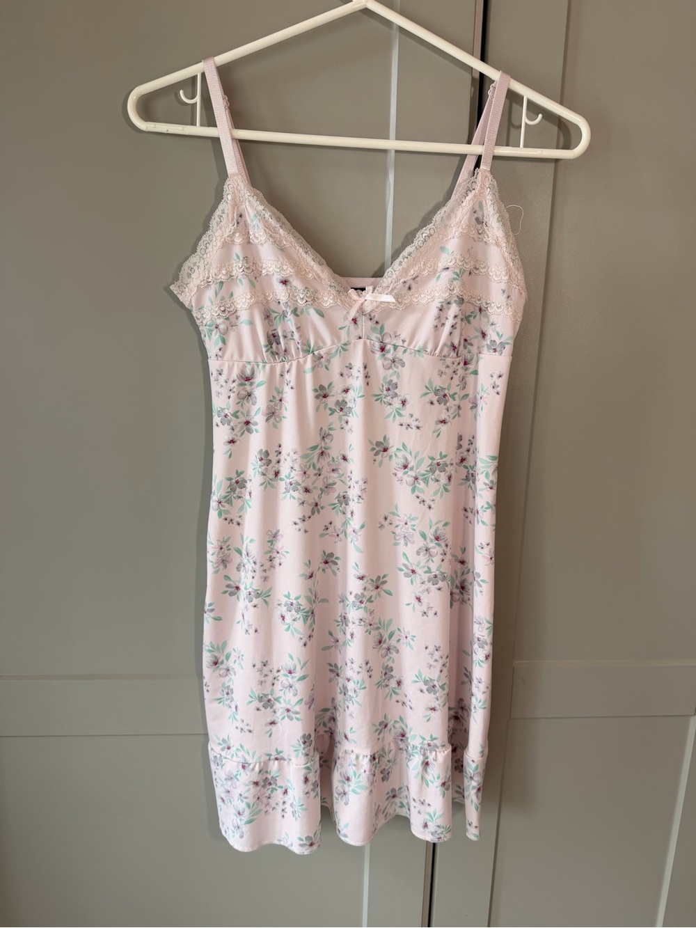 Laura Ashley Pastel Pink Floral Lace-Trim Chemise